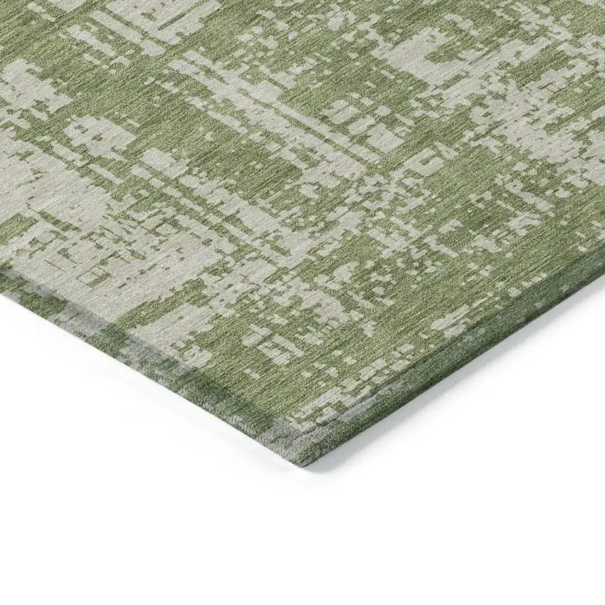 Green And Beige Abstract Washable Indoor Outdoor Area Rug Photo 5