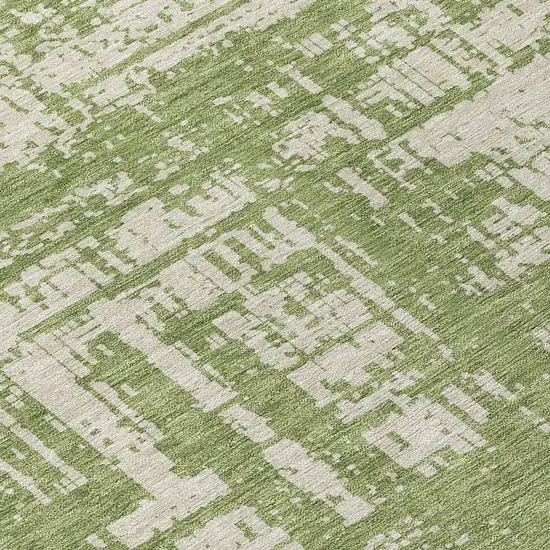 Green And Beige Abstract Washable Indoor Outdoor Area Rug Photo 8