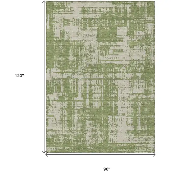 Green And Beige Abstract Washable Indoor Outdoor Area Rug Photo 3