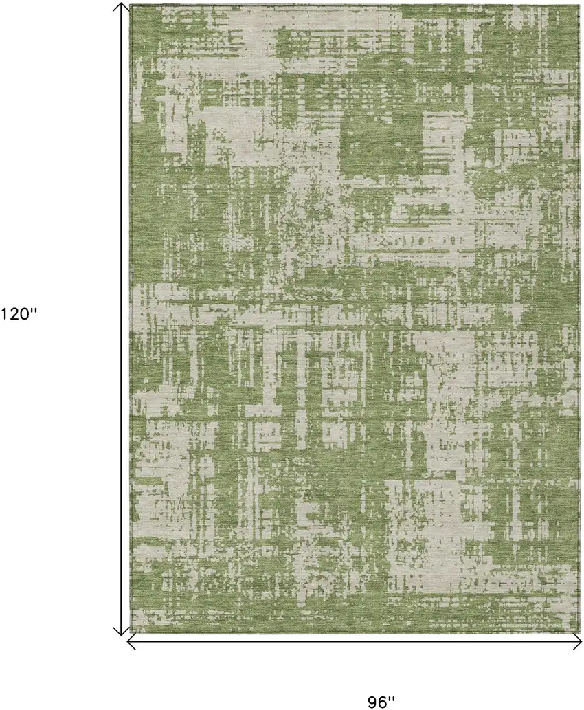 Green And Beige Abstract Washable Indoor Outdoor Area Rug Photo 3