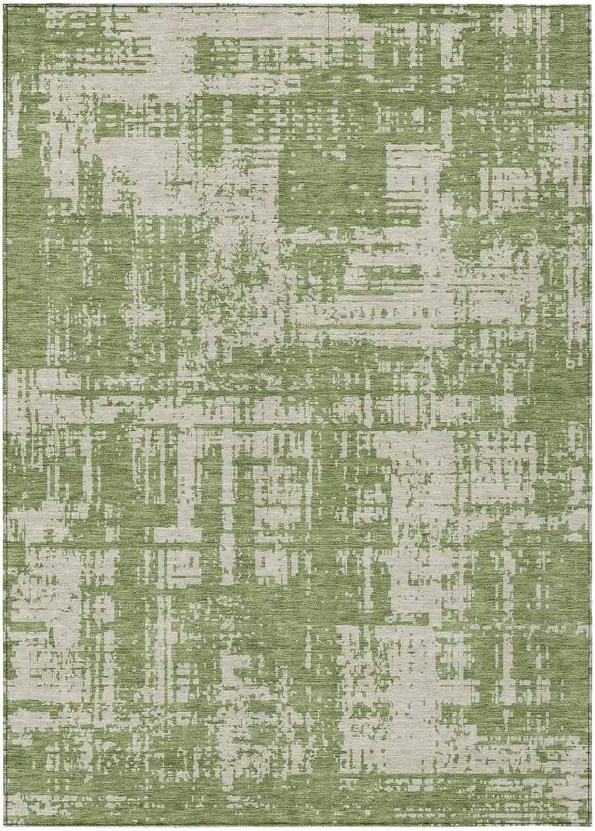 Green And Beige Abstract Washable Indoor Outdoor Area Rug Photo 2