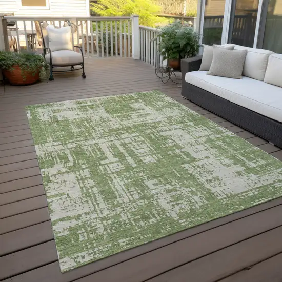 Green And Beige Abstract Washable Indoor Outdoor Area Rug Photo 8