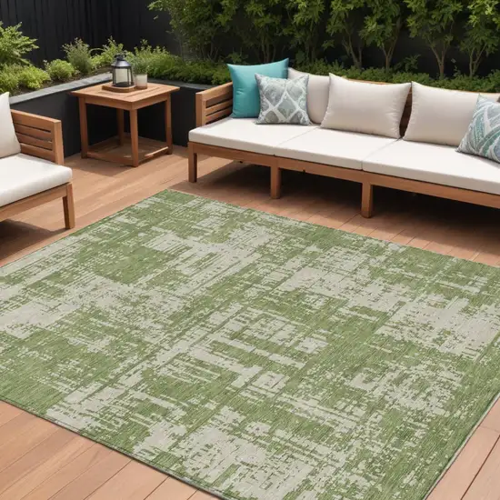 Green And Beige Abstract Washable Indoor Outdoor Area Rug Photo 1