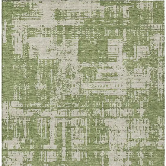 Green And Beige Abstract Washable Indoor Outdoor Area Rug Photo 7