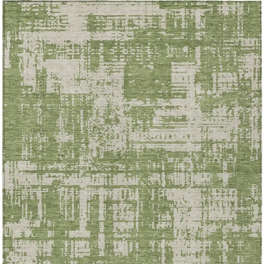 Green And Beige Abstract Washable Indoor Outdoor Area Rug Photo 7