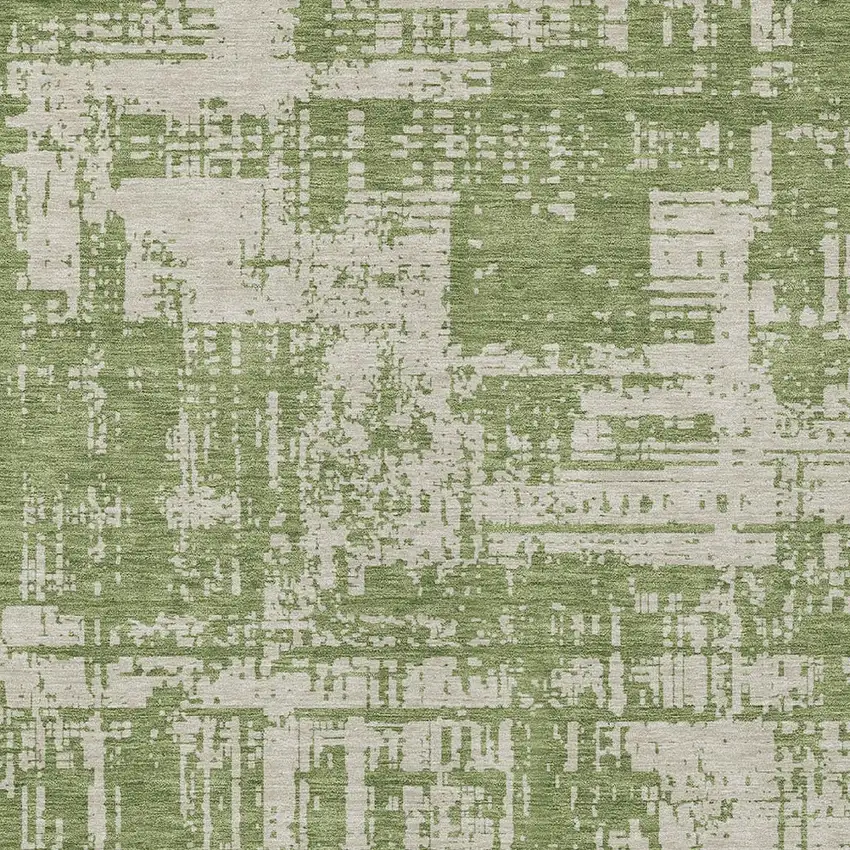 Green And Beige Abstract Washable Indoor Outdoor Area Rug Photo 6