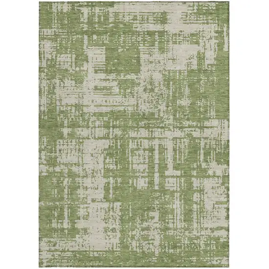 Green And Beige Abstract Washable Indoor Outdoor Area Rug Photo 7
