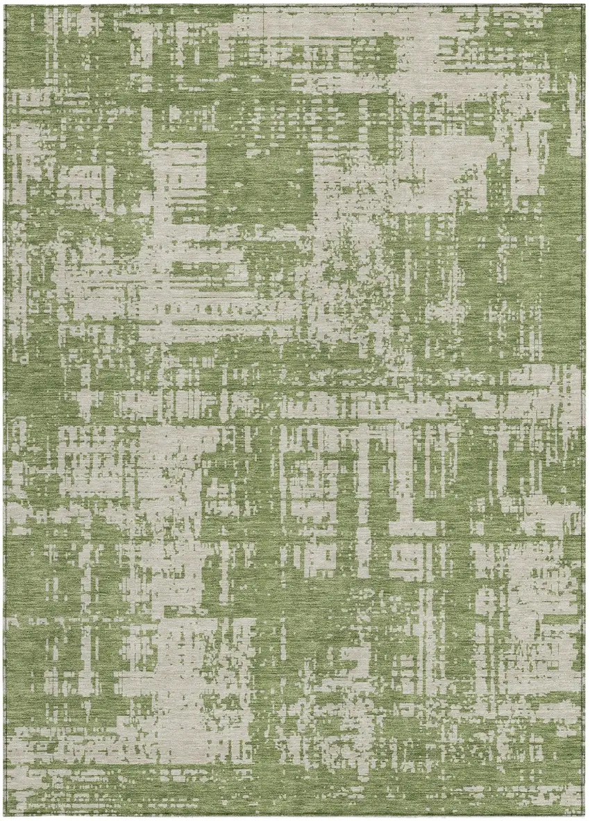 Green And Beige Abstract Washable Indoor Outdoor Area Rug Photo 7