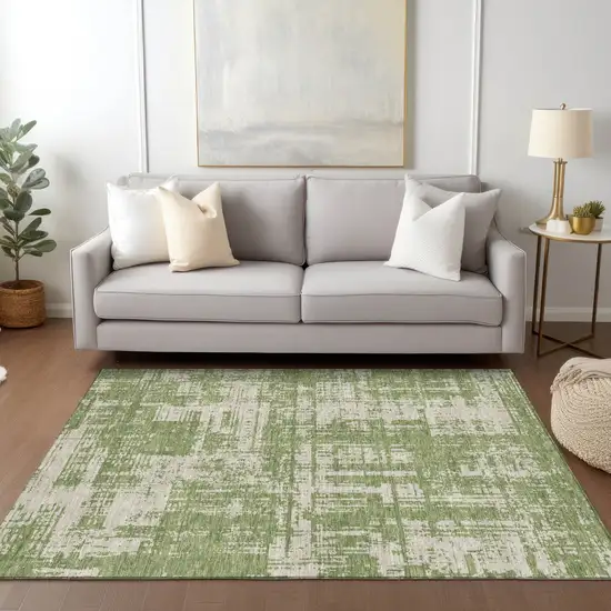 Green And Beige Abstract Washable Indoor Outdoor Area Rug Photo 9