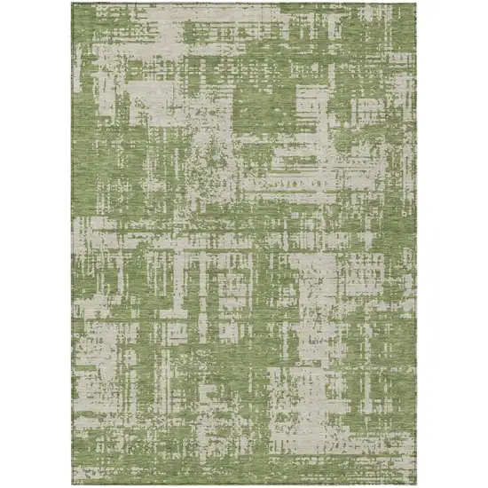 Green And Beige Abstract Washable Indoor Outdoor Area Rug Photo 2