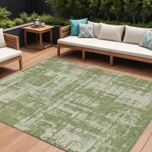 Photo of Green And Beige Abstract Washable Indoor Outdoor Area Rug