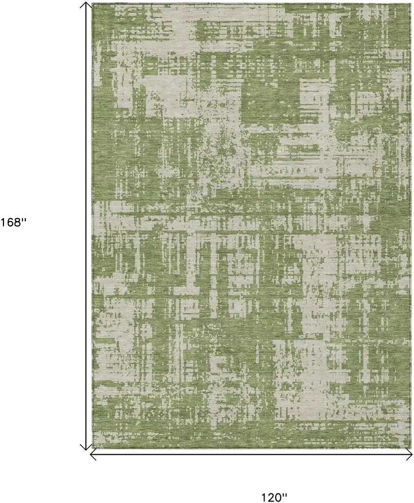 Green And Beige Abstract Washable Indoor Outdoor Area Rug Photo 3