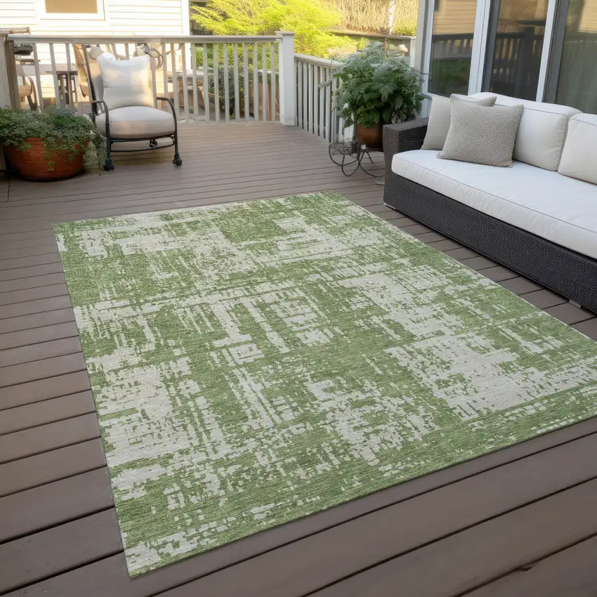Green And Beige Abstract Washable Indoor Outdoor Area Rug Photo 8
