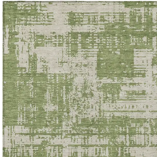 Green And Beige Abstract Washable Indoor Outdoor Area Rug Photo 6