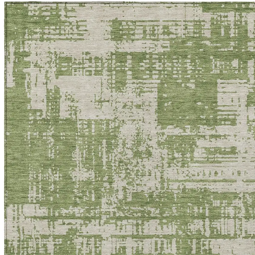 Green And Beige Abstract Washable Indoor Outdoor Area Rug Photo 6