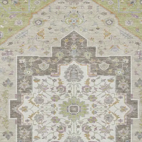 Green And Beige Floral Medallion Washable Indoor Outdoor Area Rug Photo 3