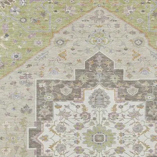 Green And Beige Floral Medallion Washable Indoor Outdoor Area Rug Photo 4