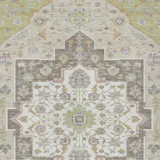 Green And Beige Floral Medallion Washable Indoor Outdoor Area Rug Photo 3