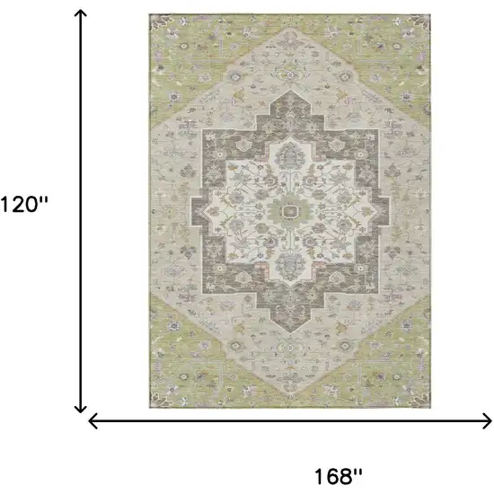 Green And Beige Floral Medallion Washable Indoor Outdoor Area Rug Photo 7