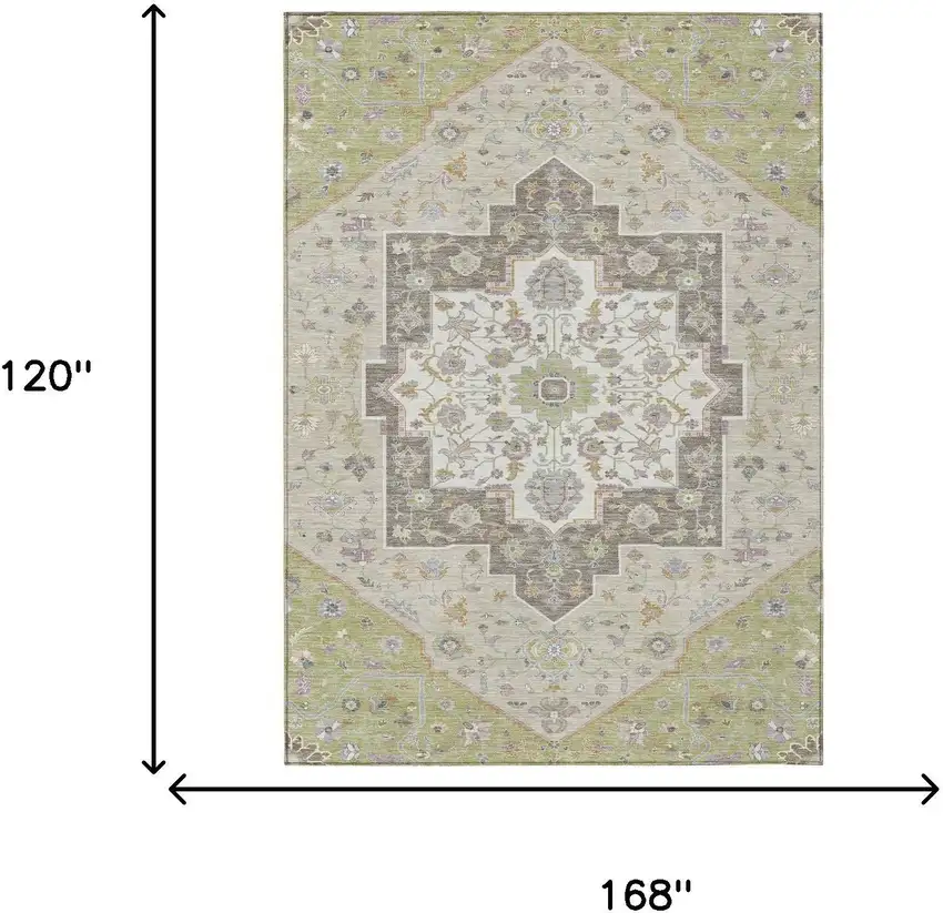 Green And Beige Floral Medallion Washable Indoor Outdoor Area Rug Photo 7