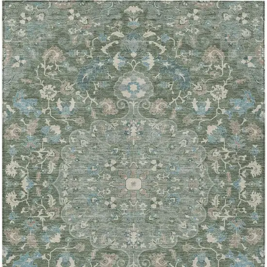 Green And Beige Floral Medallion Washable Indoor Outdoor Area Rug Photo 4