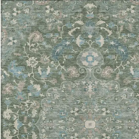Green And Beige Floral Medallion Washable Indoor Outdoor Area Rug Photo 3
