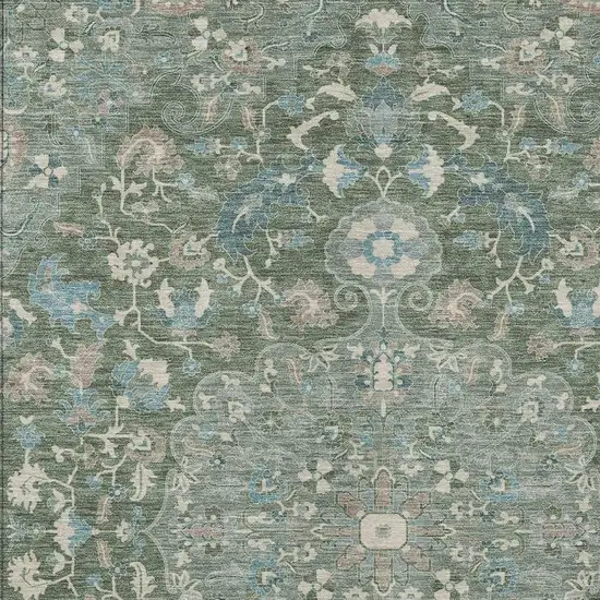 Green And Beige Floral Medallion Washable Indoor Outdoor Area Rug Photo 3