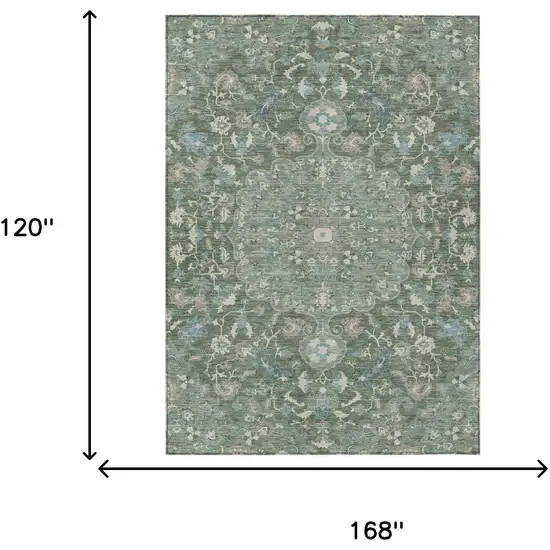 Green And Beige Floral Medallion Washable Indoor Outdoor Area Rug Photo 7