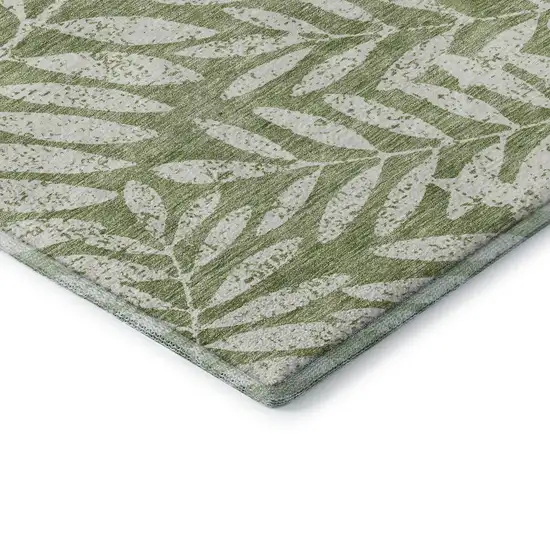 Green And Beige Floral Washable Area Rug With UV Protection Photo 8