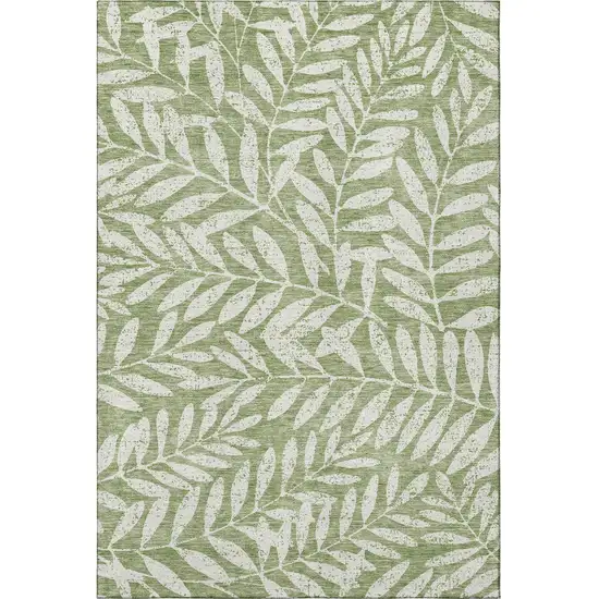 Green And Beige Floral Washable Area Rug With UV Protection Photo 3