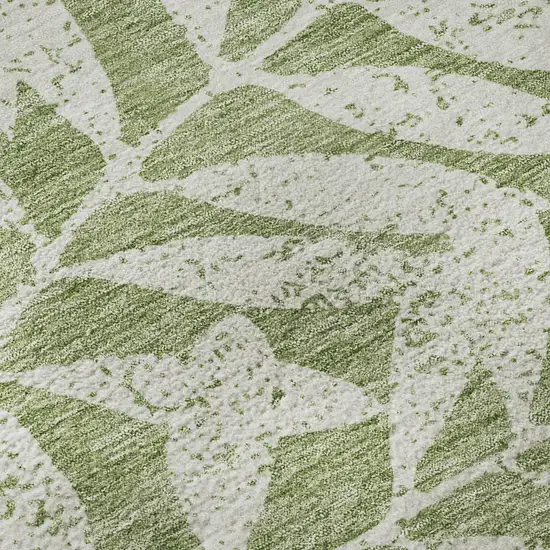 Green And Beige Floral Washable Area Rug With UV Protection Photo 9