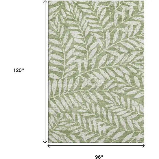 Green And Beige Floral Washable Area Rug With UV Protection Photo 8