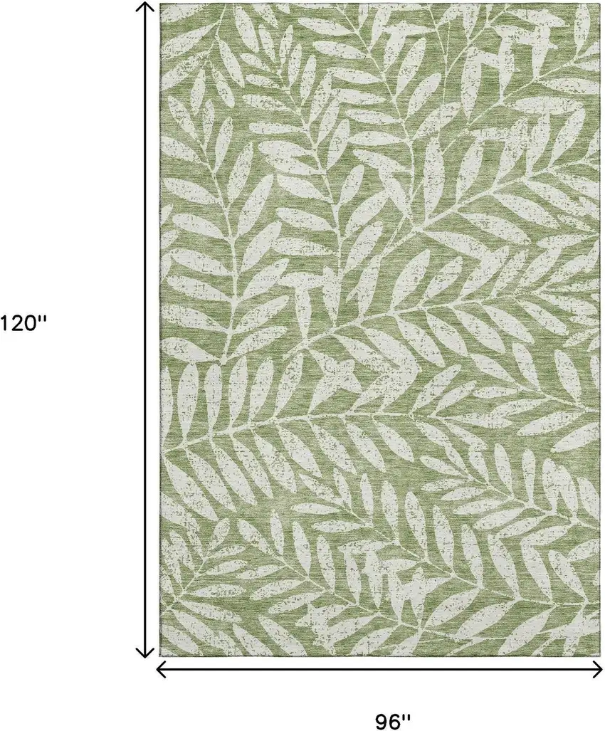 Green And Beige Floral Washable Area Rug With UV Protection Photo 8