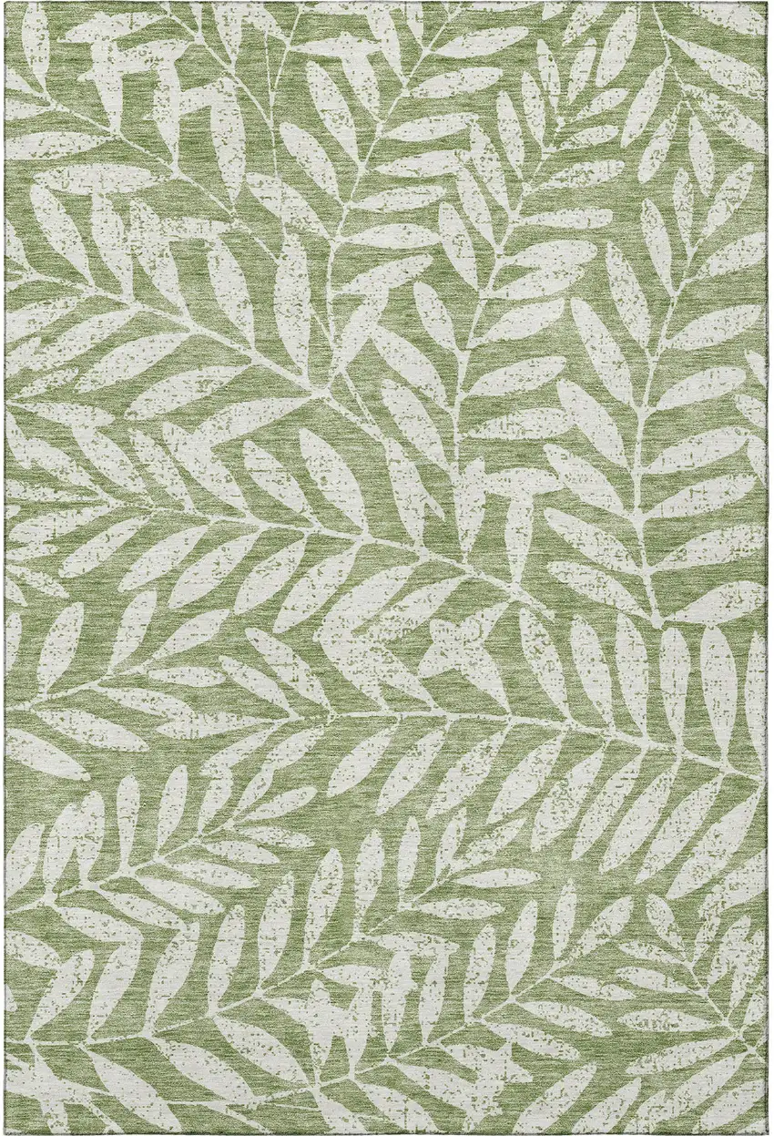 Green And Beige Floral Washable Area Rug With UV Protection Photo 4