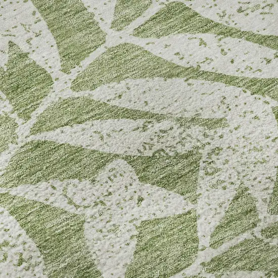 Green And Beige Floral Washable Area Rug With UV Protection Photo 7