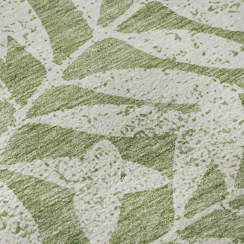 Green And Beige Floral Washable Area Rug With UV Protection Photo 7