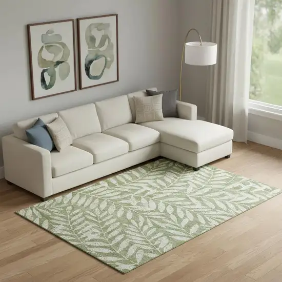 Green And Beige Floral Washable Area Rug With UV Protection Photo 1