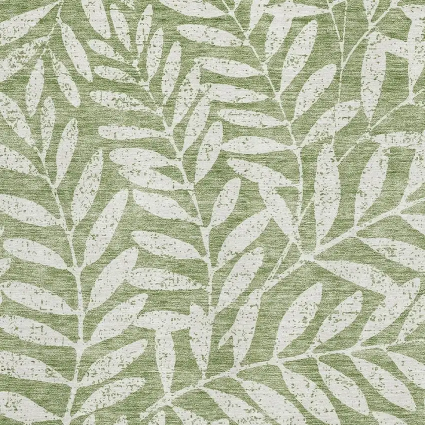 Green And Beige Floral Washable Area Rug With UV Protection Photo 3