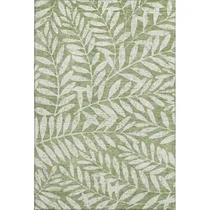 Photo of Green And Beige Floral Washable Area Rug With UV Protection