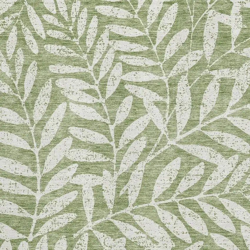 Green And Beige Floral Washable Area Rug With UV Protection Photo 3