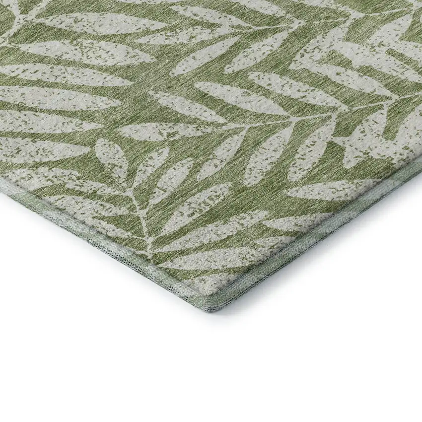 Green And Beige Floral Washable Area Rug With UV Protection Photo 8