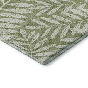 Photo of Green And Beige Floral Washable Area Rug With UV Protection
