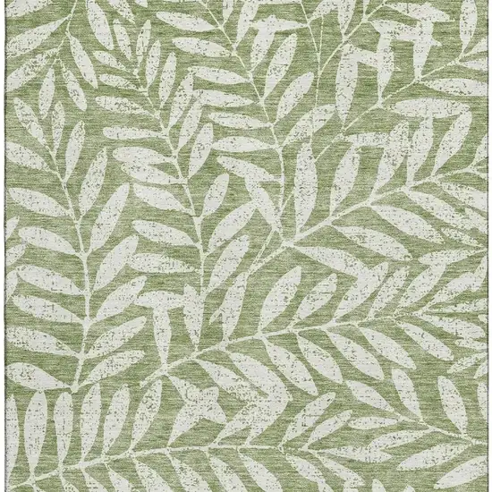 Green And Beige Floral Washable Area Rug With UV Protection Photo 4