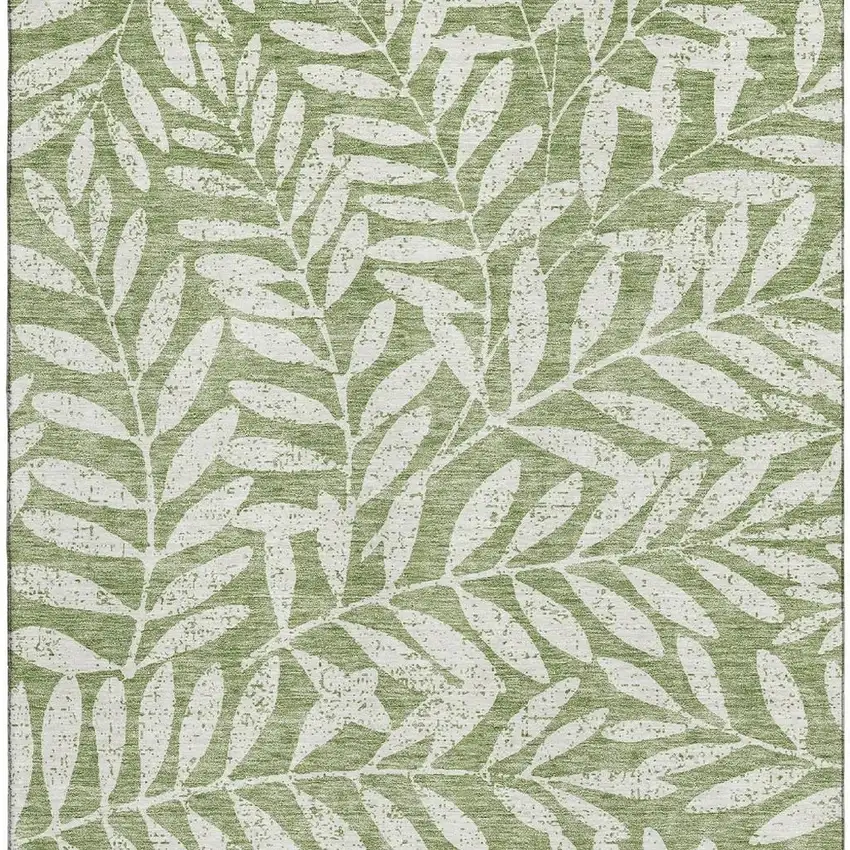 Green And Beige Floral Washable Area Rug With UV Protection Photo 4