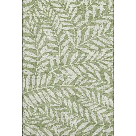 Green And Beige Floral Washable Area Rug With UV Protection Photo 1