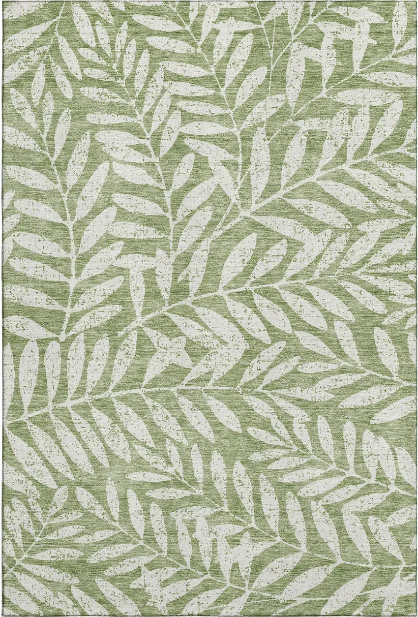 Green And Beige Floral Washable Area Rug With UV Protection Photo 1