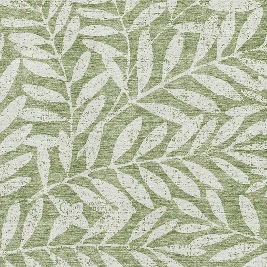 Green And Beige Floral Washable Area Rug With UV Protection Photo 3