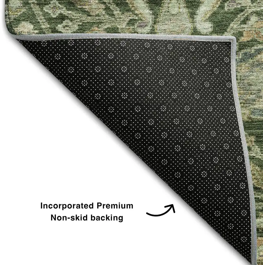 Green And Beige Floral Washable Area Rug With UV Protection Photo 6