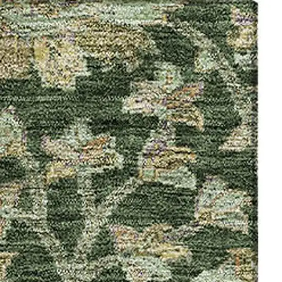 Green And Beige Floral Washable Area Rug With UV Protection Photo 3