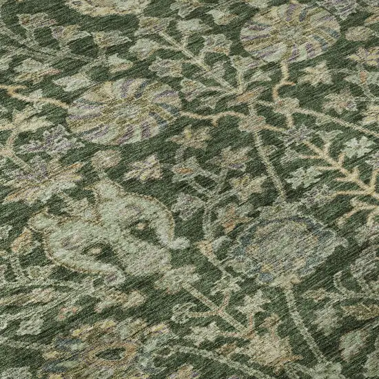 Green And Beige Floral Washable Area Rug With UV Protection Photo 8